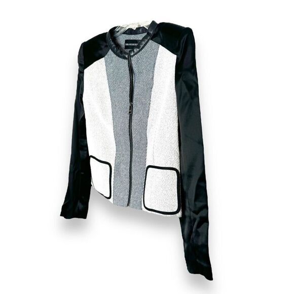 Zadig & Voltaire Mixed Media Textured Gray Jacket Black Sleeves  Women’s Size 38 - Picture 3 of 11
